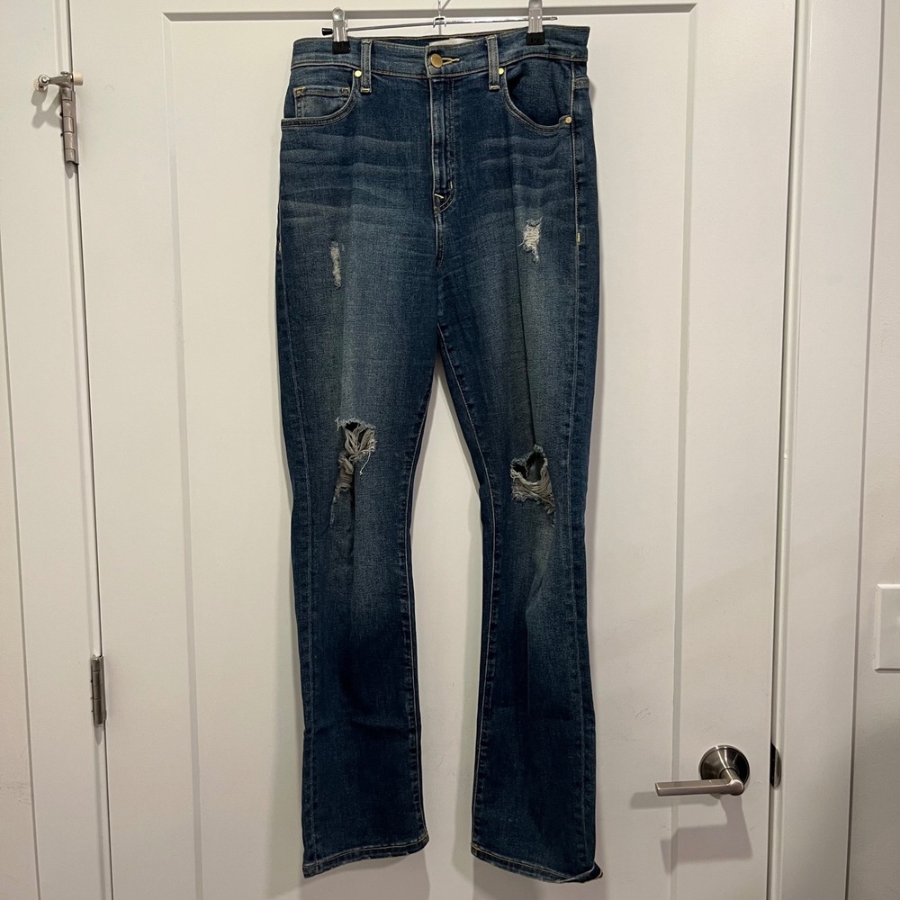 Level 99 Distressed Straight Leg Jeans Dark Wash High Rise Denim Size 28